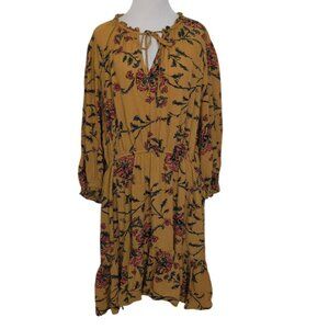 Knox Rose Floral Dress Womens Size XXL Mustard Yellow Boho Ruffle Neck Tiered
